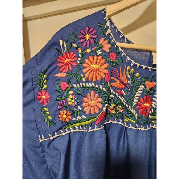 Hand Embroidered Mexican Top 100% Cotton Women's Size S/M - Picture 2 of 5